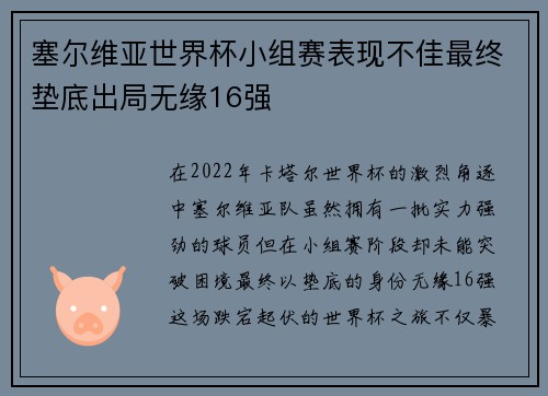 塞尔维亚世界杯小组赛表现不佳最终垫底出局无缘16强